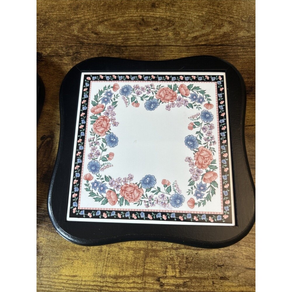 Elizabeth Gray Ceramic & Wood Trivets (2) Vtg JCPenney Sango W/Hooks for Hanging - Picture 2 of 11